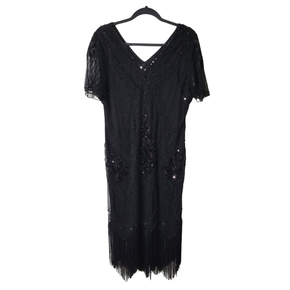 Elegant Black Beaded Fringe Flapper Dress Size XXL - Picture 1 of 7